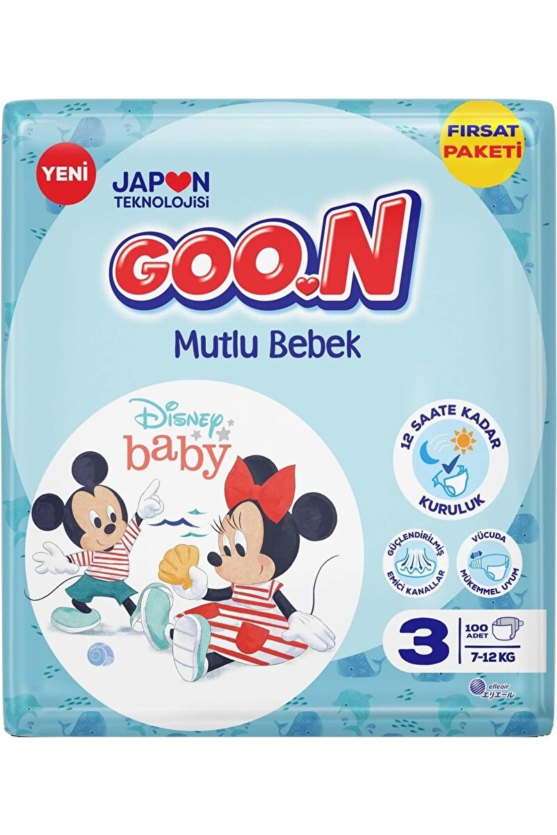 Goo.n Goon Mutlu Bebek Bebek Bezi Beden:3 (7-12KG) Midi 100 Adet Fırsat Pk