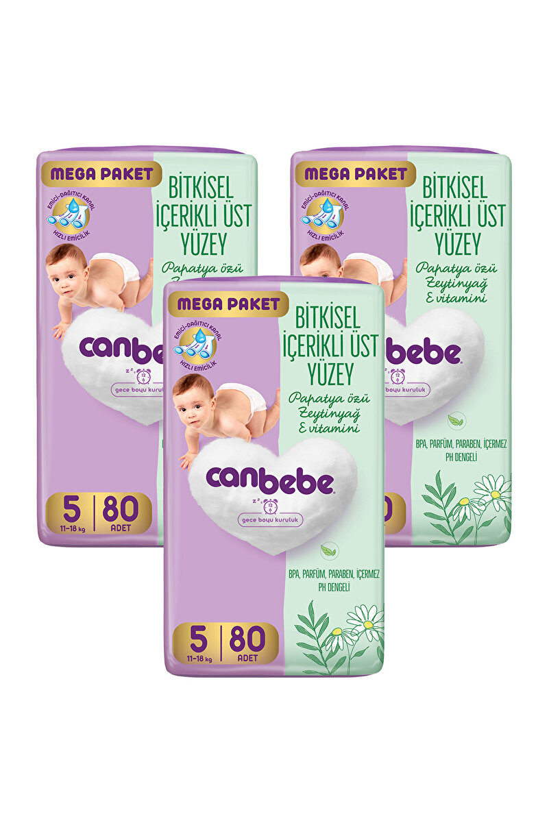 Canbebe Bebek Bezi Mega Paket Junior 5 Beden (11-18kg) 80 li x 3 Adet
