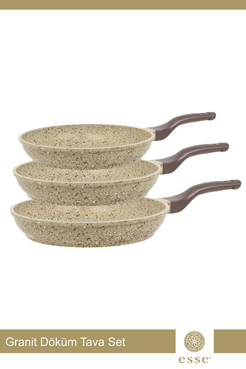 Esse Granit Döküm 3'lü Tava Seti Krem 20 Cm/24 Cm/28 Cm E505