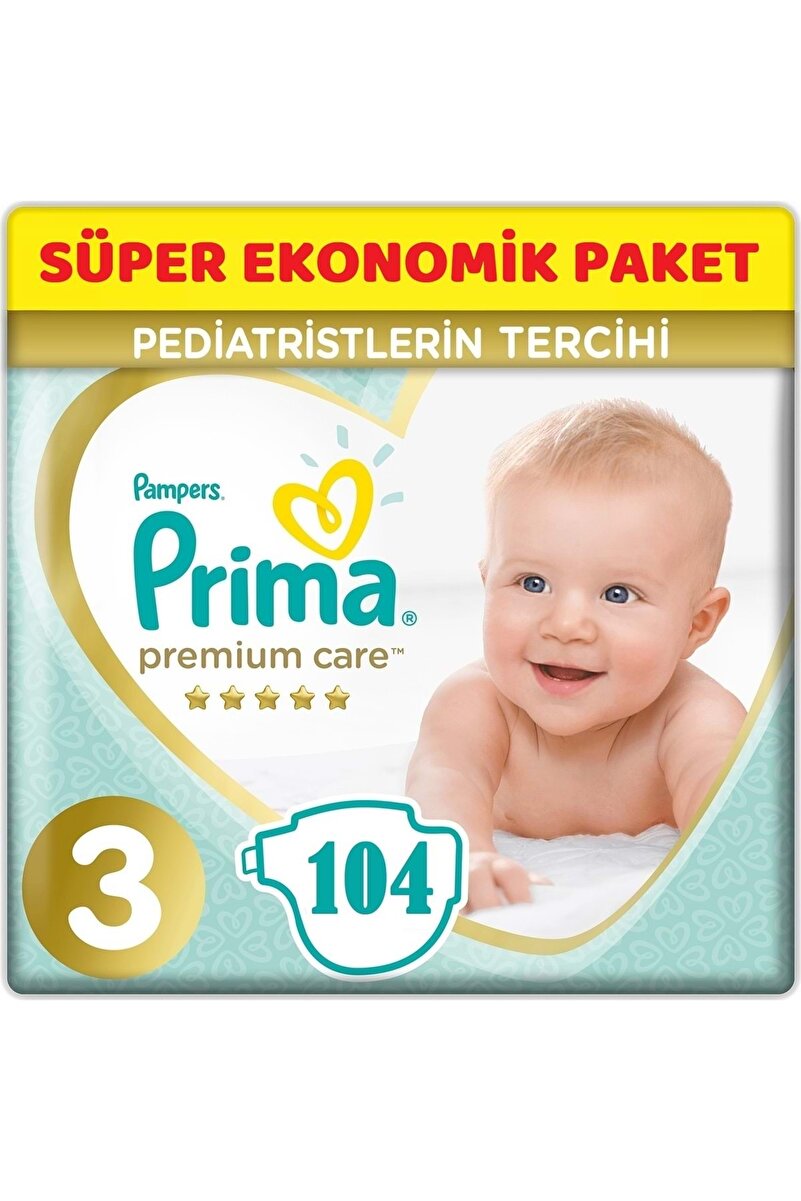 Prima Premium Care Bebek Bezi Beden:3 (6-10KG) Midi 104 Adet Süper Ekonomik Pk