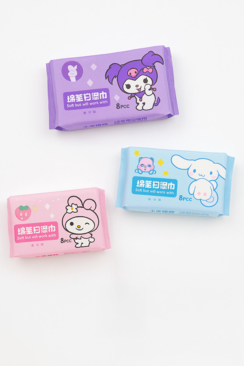 MakeWell 3'lü Kuromi Cinnammaroll My Melodi 3'lü 8 adet Islak Mendil Seti
