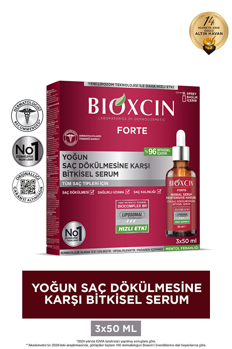 Bioxcin Forte Yoğun Saç Dökülmesine Karşı Bitkisel Serum 3 x 50ml - Saç Serumu