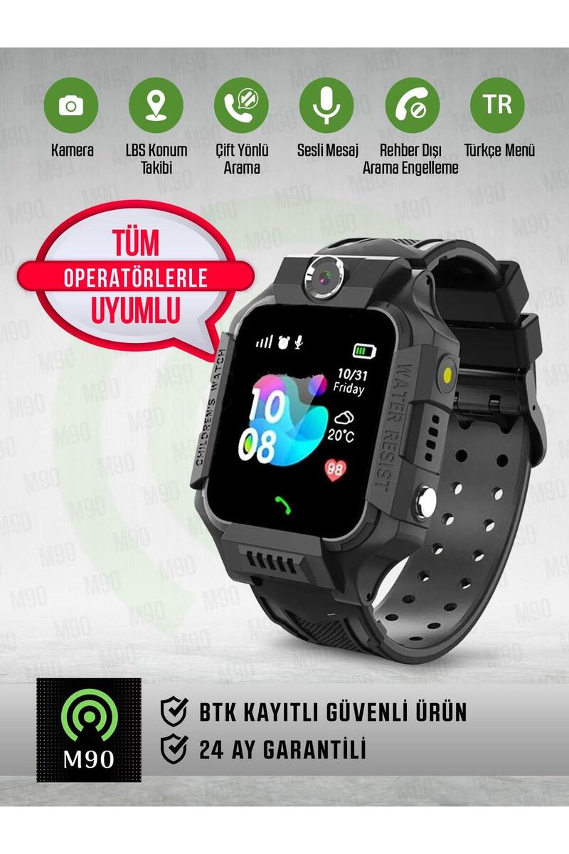 M90 Sim Kartlı, Konum Takipli, Sos Acil Arama Ve Imei Kayıtlı Akıllı Çocuk Takip Saati