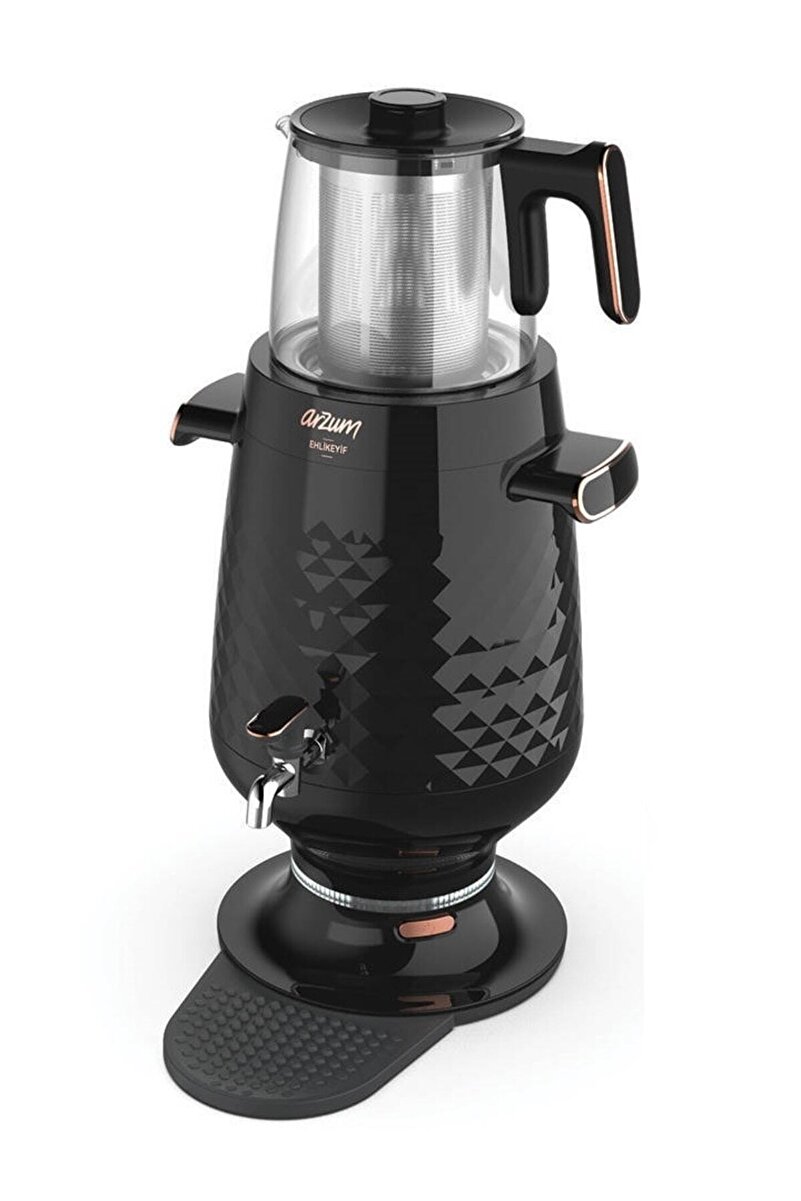 Arzum AR3083 Ehlikeyf Elektrikli Semaver Çay Makinesi 3.5L 2200W Cam Demlik Otomatik Sıcak Tutma - Siyah