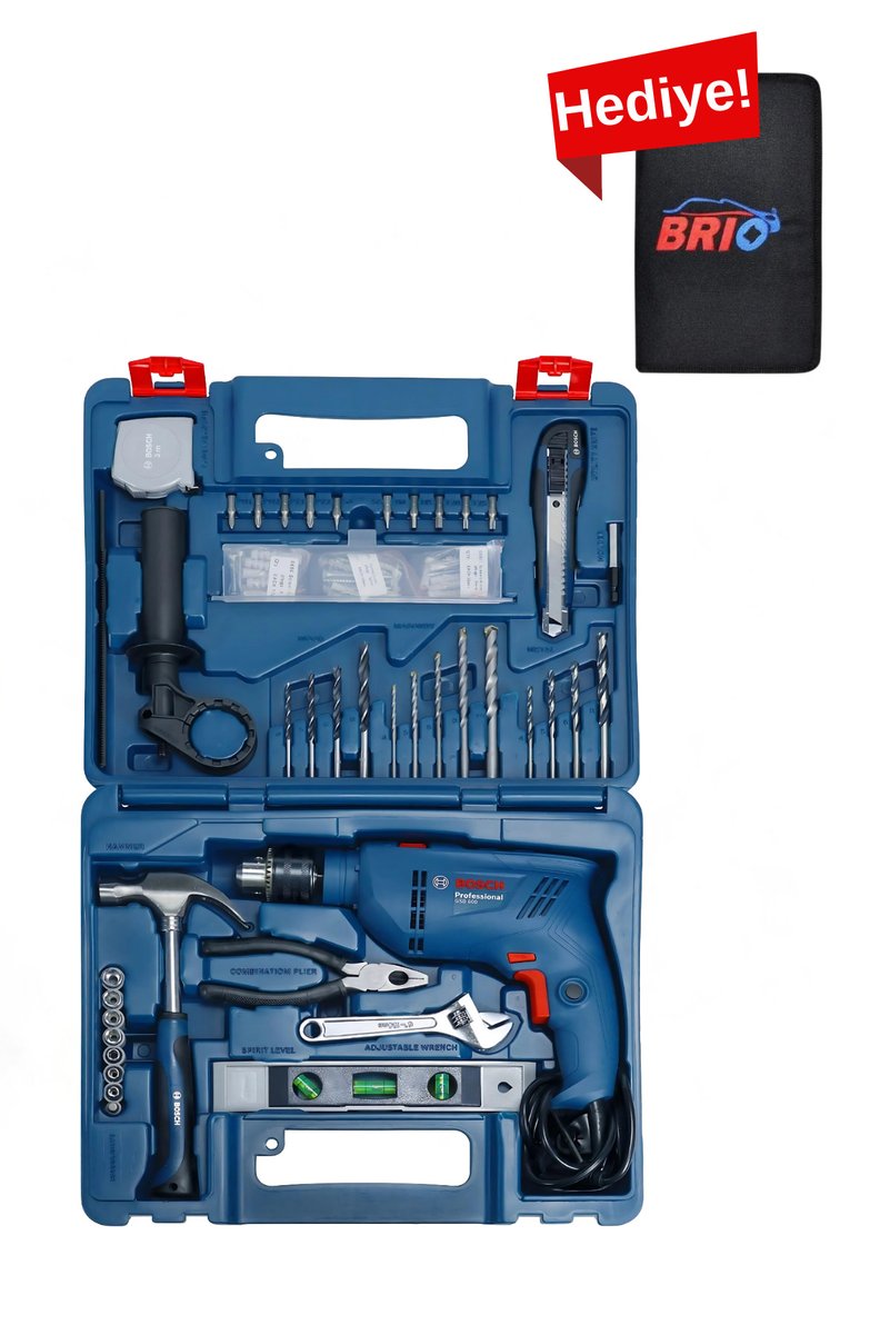Bosch Darbeli Matkap Gsb 600 100 Parça Aksesuar Seti Çantalı Elektrikli Devir Ayarlı Al Marka Yapıştırıcı