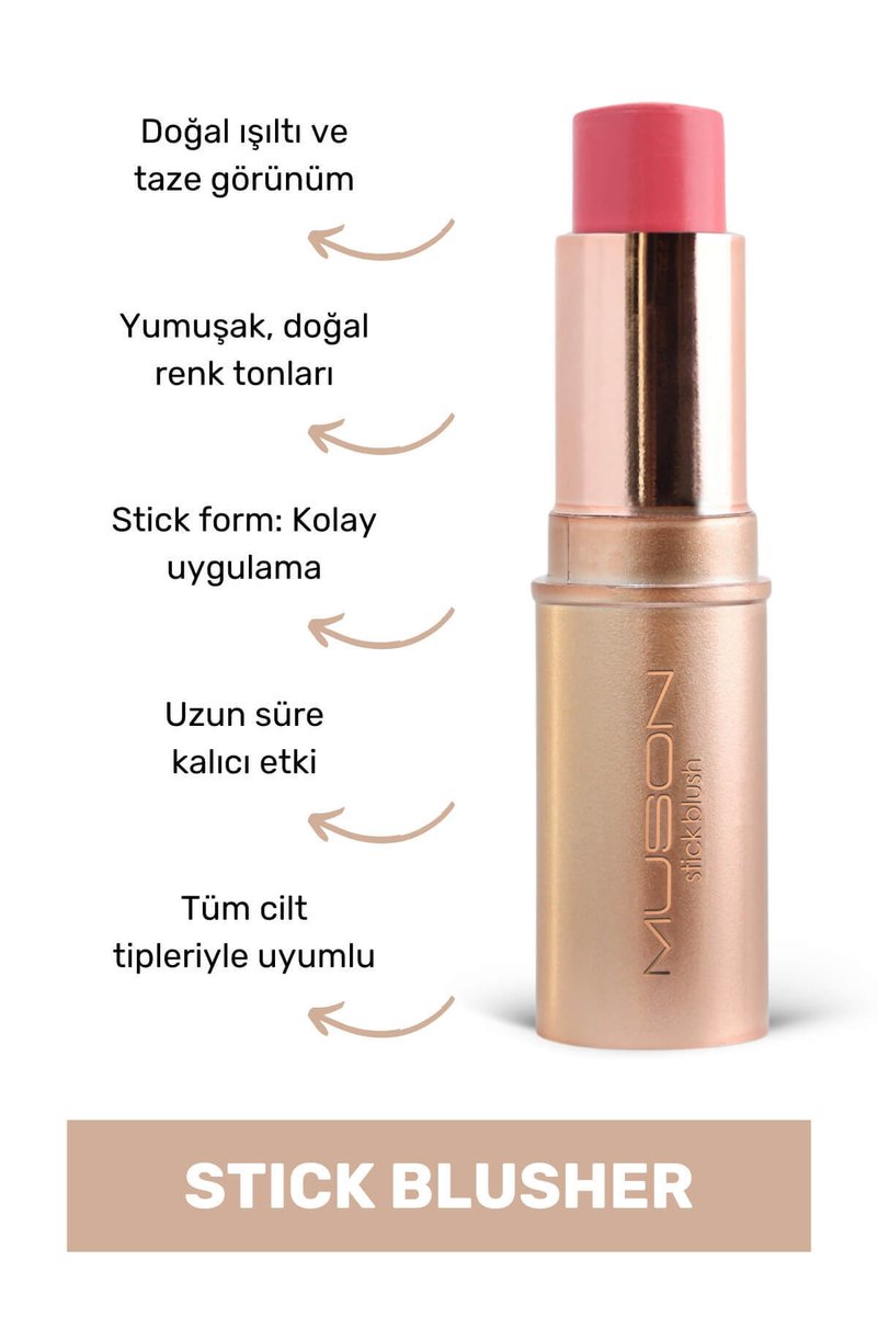 Muson Stick Blusher - Pink Echo Pembe Allık Ruj Göz Farı