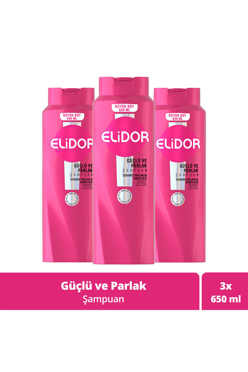 Elidor Saç Bakım Şampuanı Güçlü ve Parlak 650 ml x3