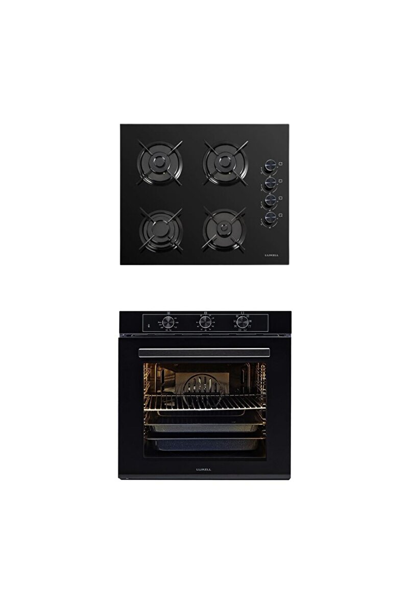 Luxell 2'li Siyah Cam Ankastre Set (OC88 Ocak - Platinum Fırın)