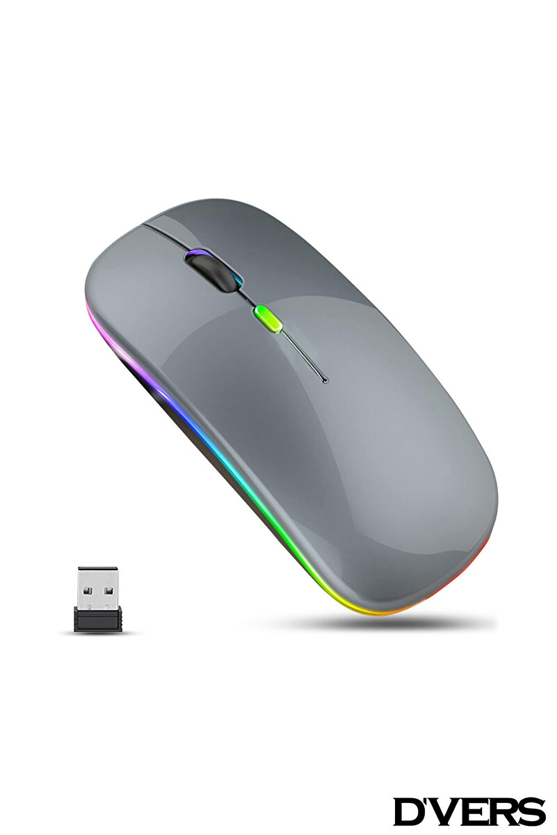 D'VERS Ultra Slim Usb 2.4ghz Gri Ledli 800/1200/1600dpi Şarjlı Kablosuz Mouse Rgb Led Işıklı