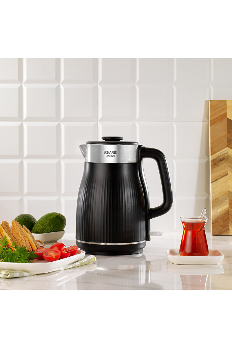 Schafer Carina 1,8 Litre Paslanmaz Çelik El Yakmaz Gövdeli Su Isıtıcı-Siyah