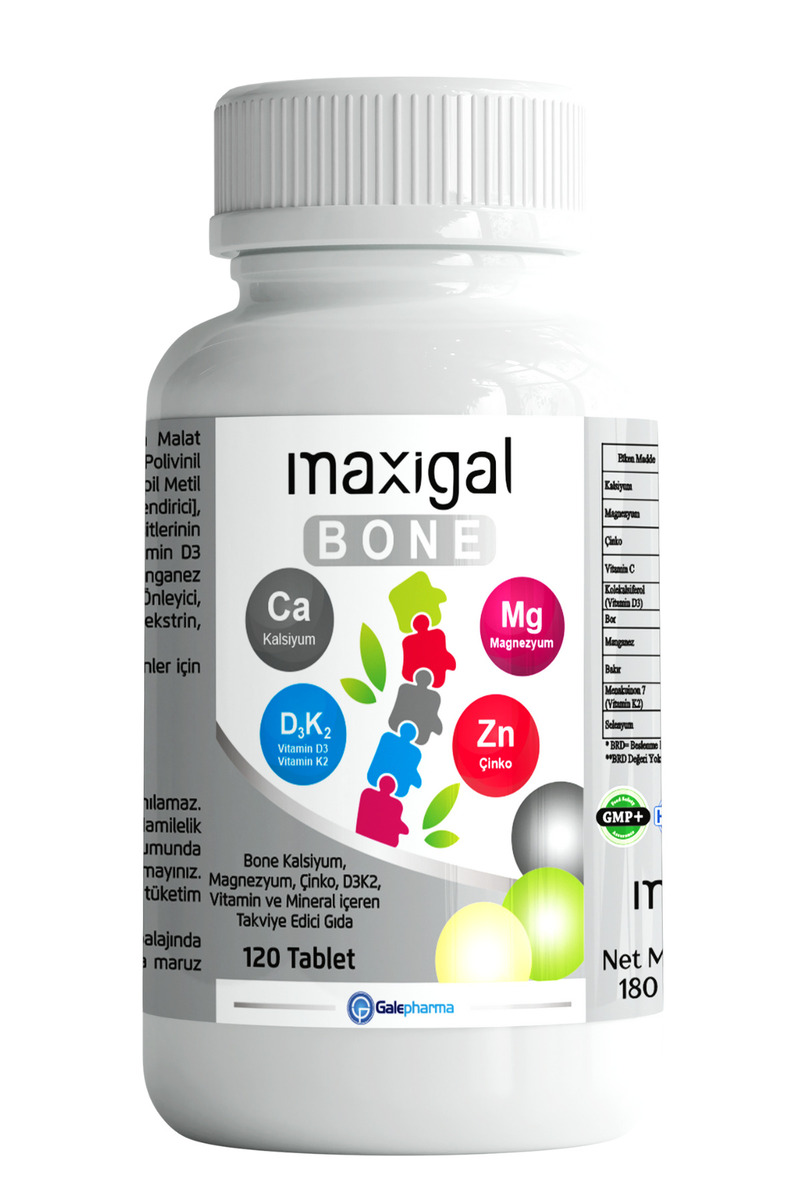 Maxigal Bone 120 Tablet – Kalsiyum, Magnezyum, Çinko, D3k2 Vitamin ve Mineral Takviyesi