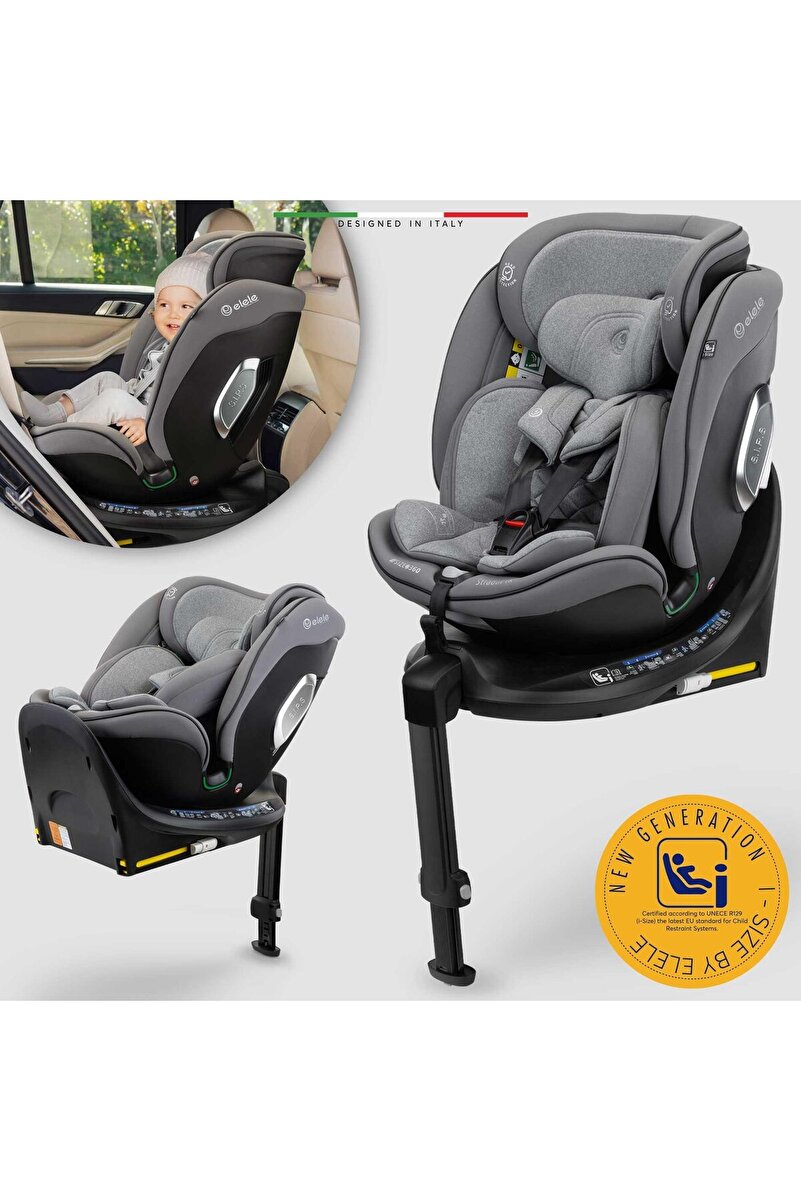 Elele StradaFix 360° Dönen I-Size Oto Koltuğu İsoFix 40-150 CM 0-36 KG Gri