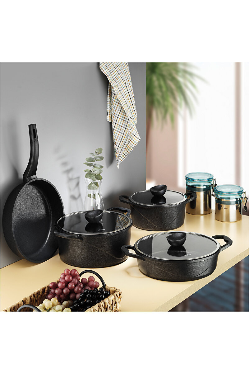 Aryıldız Parma Cast Alu 7 Parça Tencere Set Black