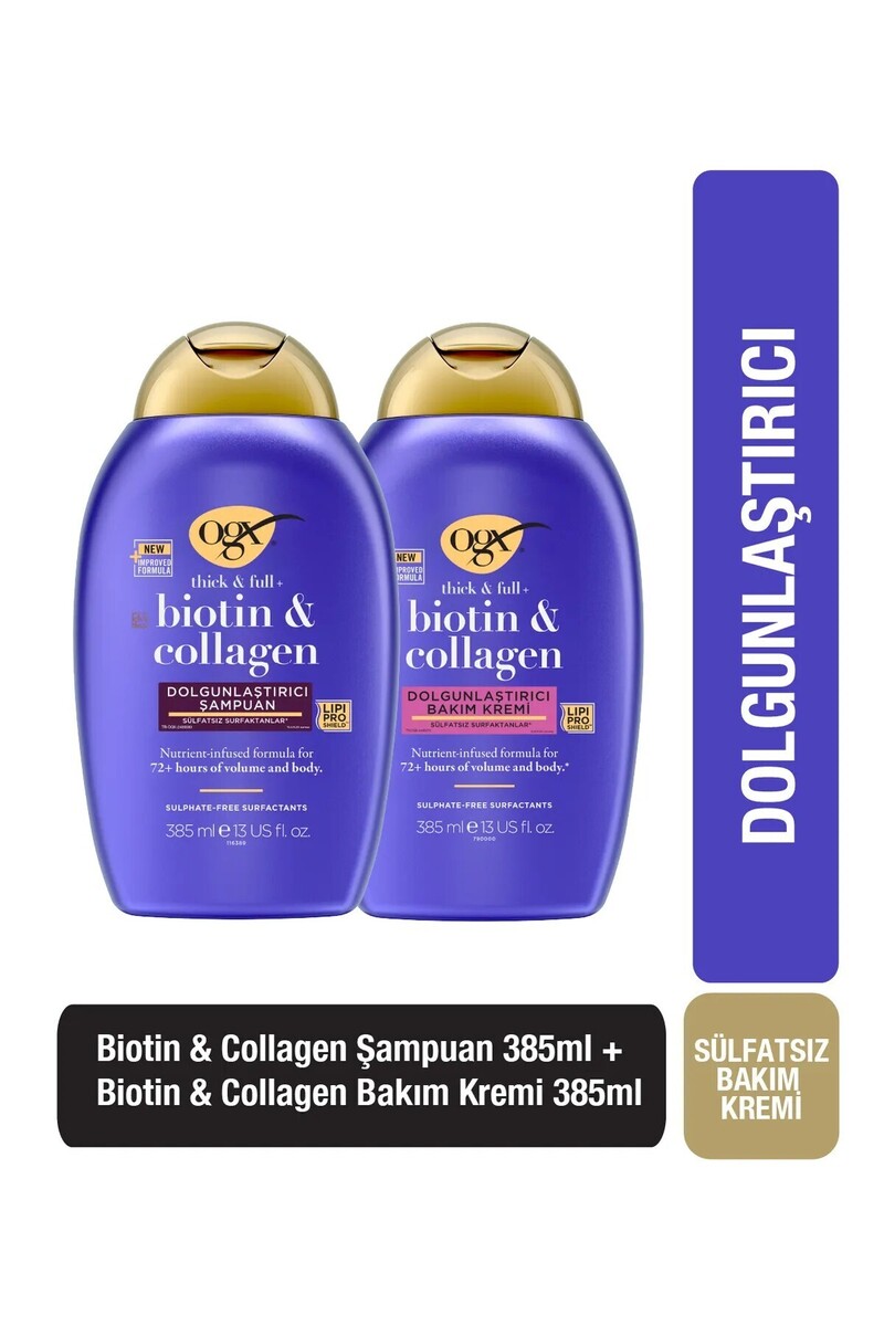 OGX Dolgunlaştırıcı Biotin & Kolajen Sülfatsız Şampuan + Saç Bakım Kremi 385 ml