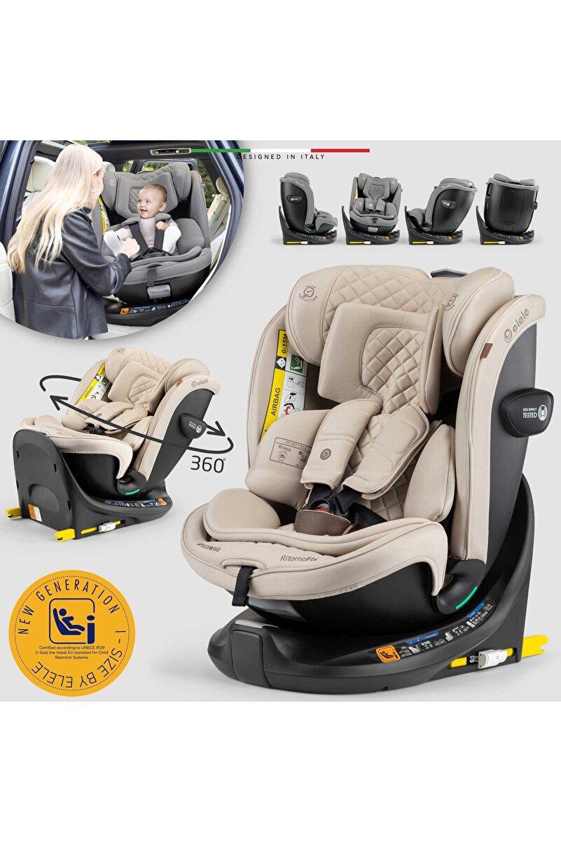Elele RitornoFix 360° Dönen I-Size Oto Koltuğu İsoFix 40-150 CM 0-36 KG Bej