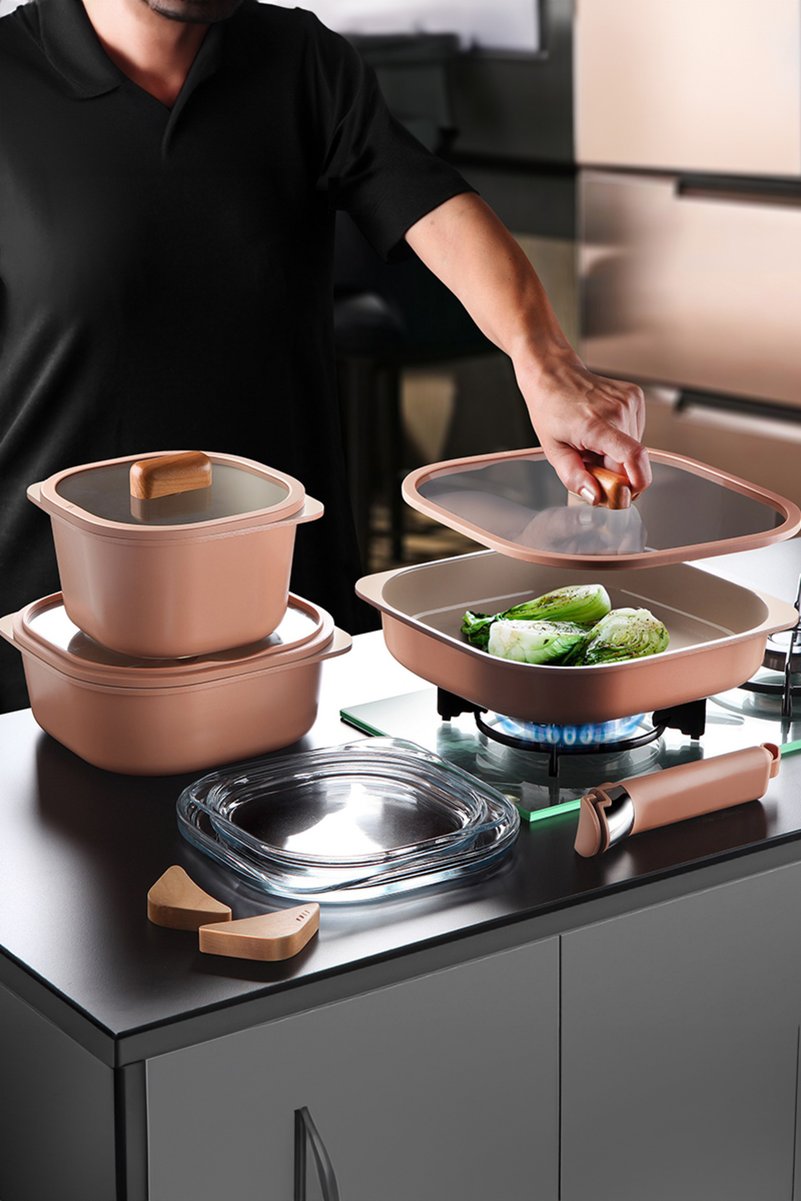 NEOFLAM Fika Comfort Seramik kaplama Terracota Tencere ve Tava Seti 10 Parça