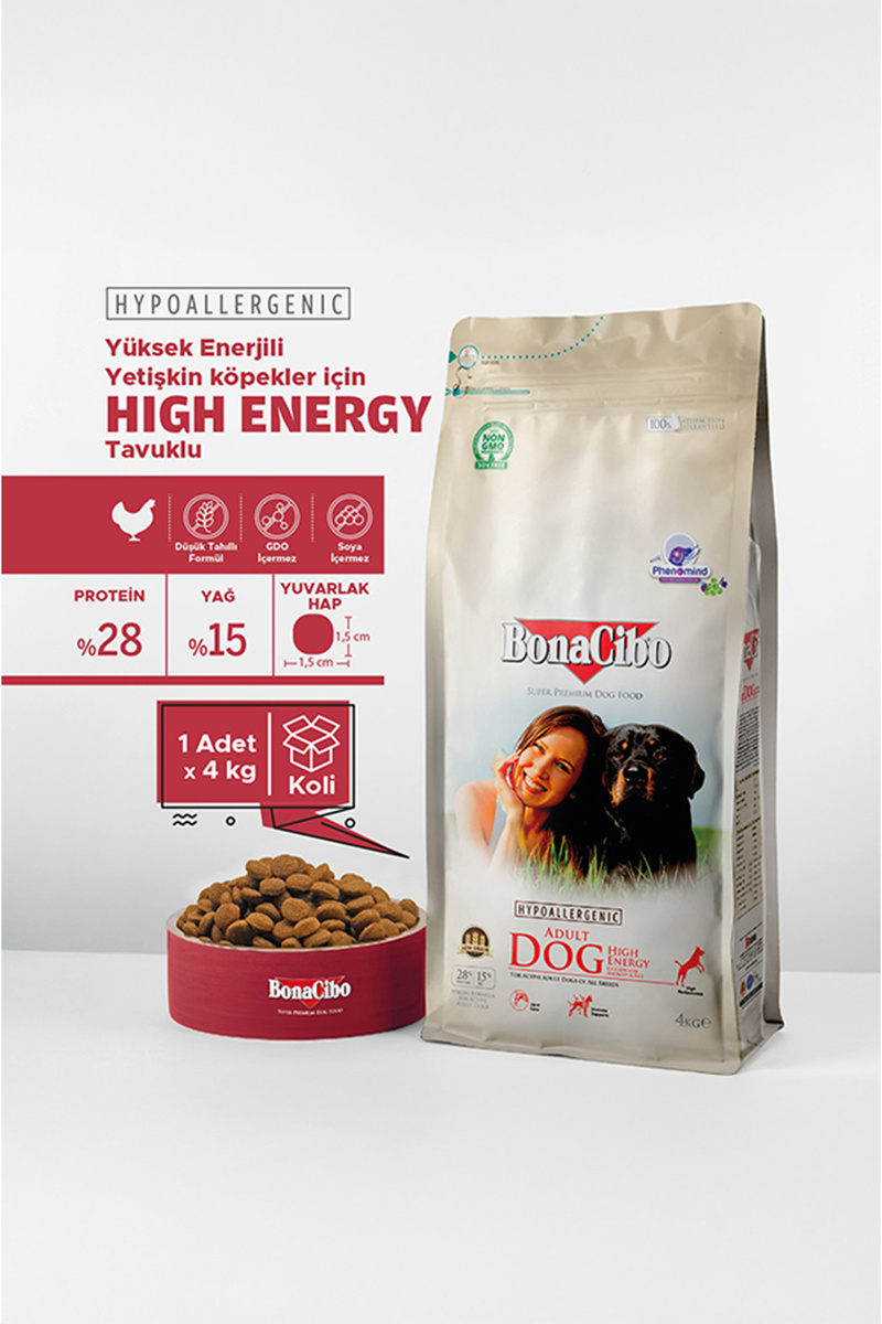 BonaCibo Adult Dog Yüksek Enerjili Yetişkin Köpek Maması, 4 Kg, Tüm Irklar İçin, Doğal, Şekersiz