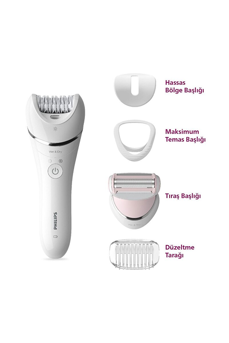 Philips BRE710/05 Epilatör (Yüz+Koltuk altı+Bikini Bölgesi+Bacak)Islak Ve Kuru,Işıklı,Kablosuz