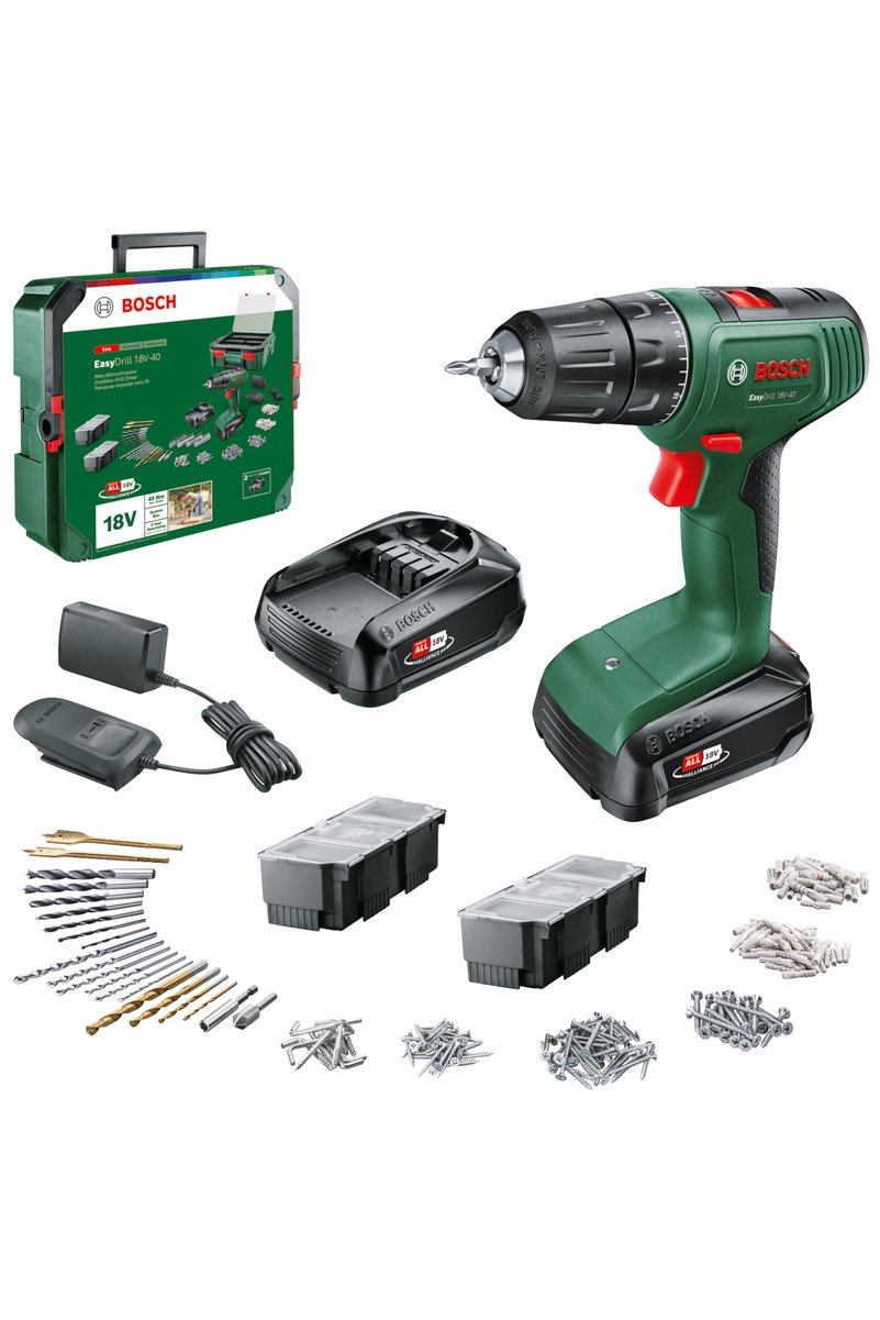 Bosch EasyImpact 18V-40 1.5Ah Çift Akü Darbeli Delme/Vidalama + 241 Parça Aksesuar Seti