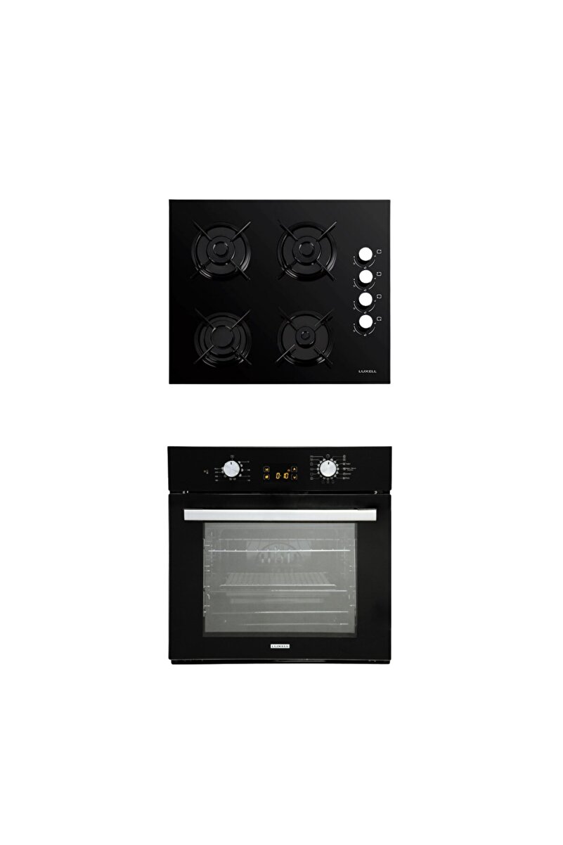 Luxell 2'Lİ OPALL SİYAH CAM ANKASTRE SET (OCAK-FIRIN)