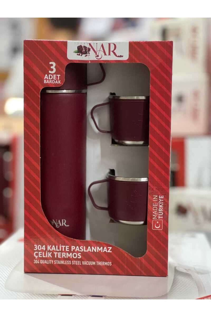 Nar bardaklı çelik çay termosu