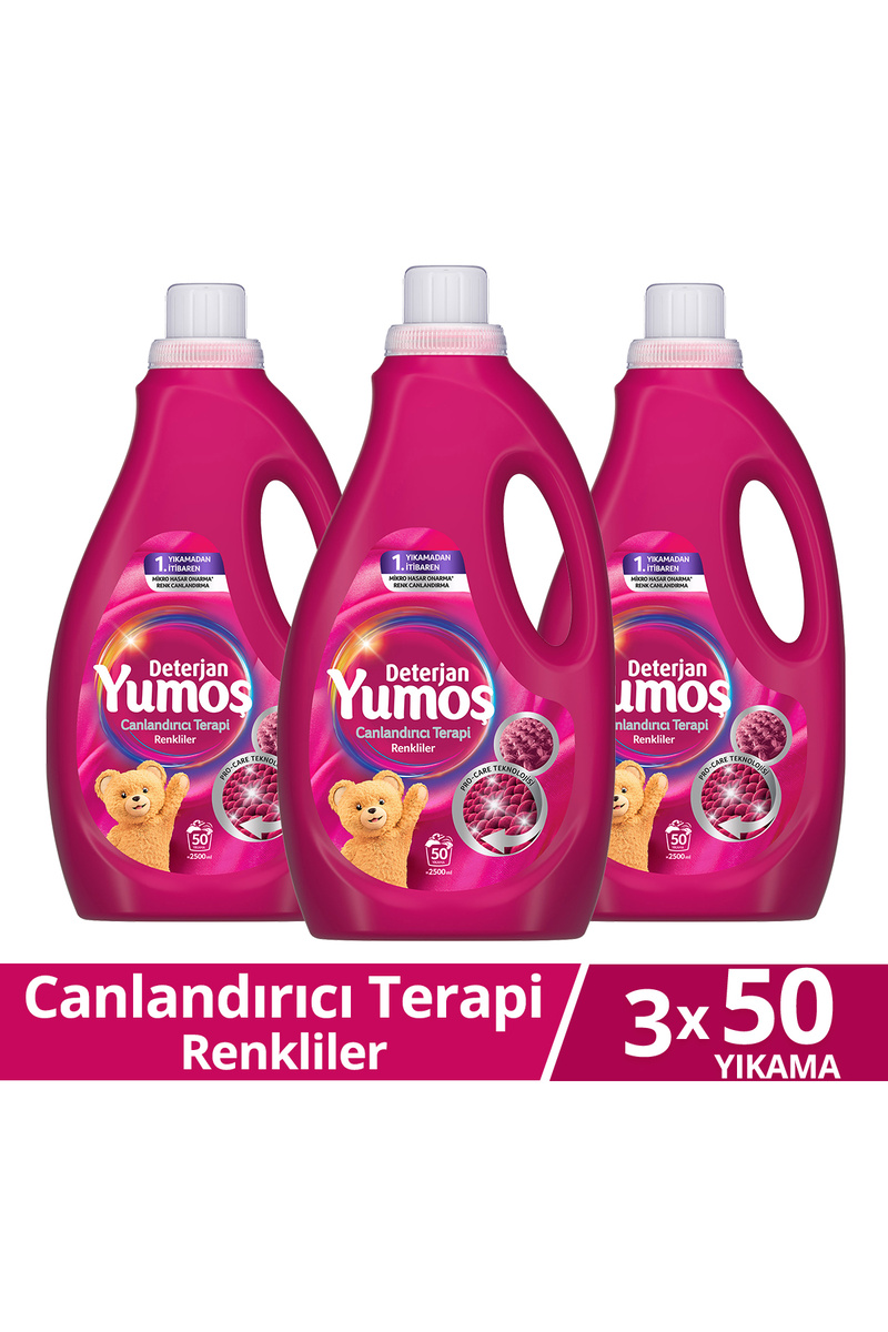 Yumoş Sıvı Bakım Deterjanı Canlandırıcı Terapi Renkliler 50 Yıkama 2500 ml x3