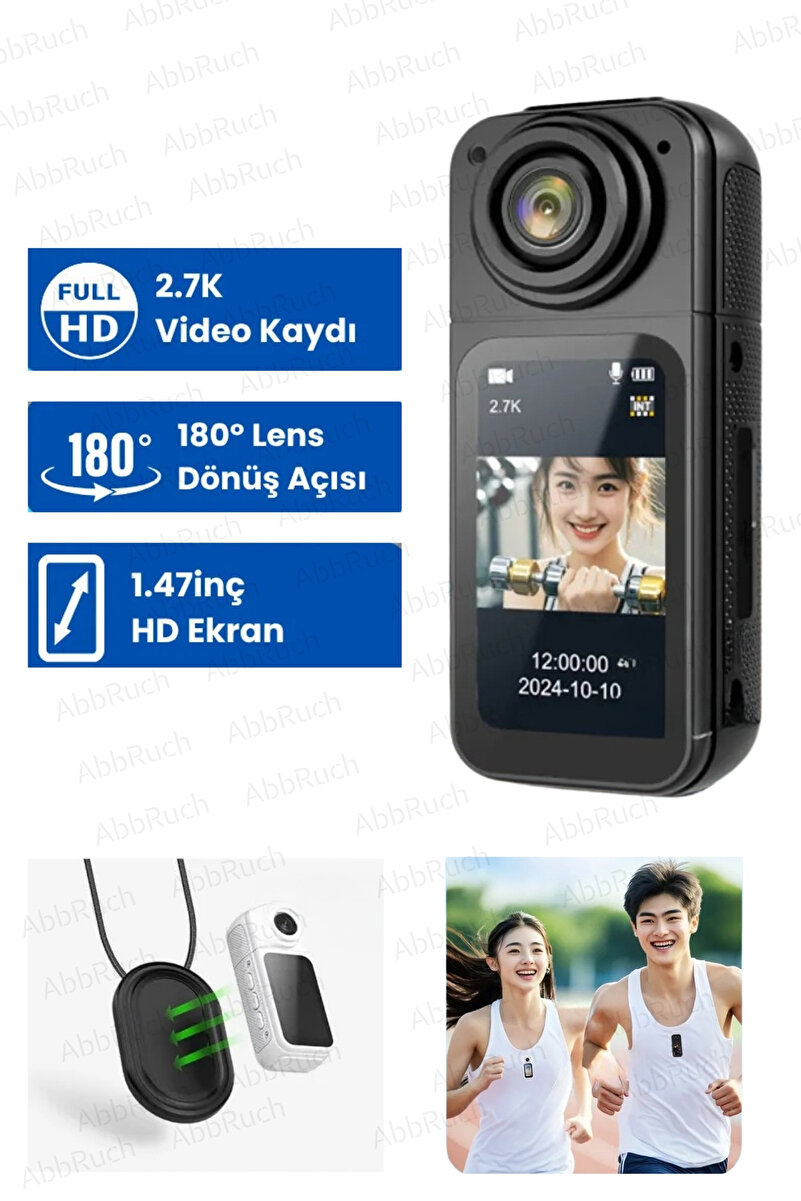Abbruch Aksiyon Kamerası Thumb Pov 2.7K 1080P Video Kaydı 180° Lens Dönüşü Güçlü Bataryalı Aksiyon Kamerası