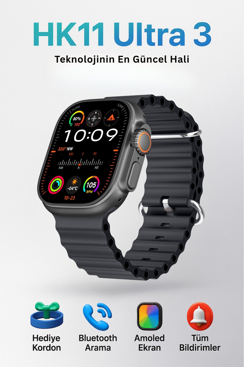 Baderis HK11 Ultra 3 Akıllı Saat Telefon Uyumlu Konuşma Özellikli Yedek Kordonlu Smartwatch