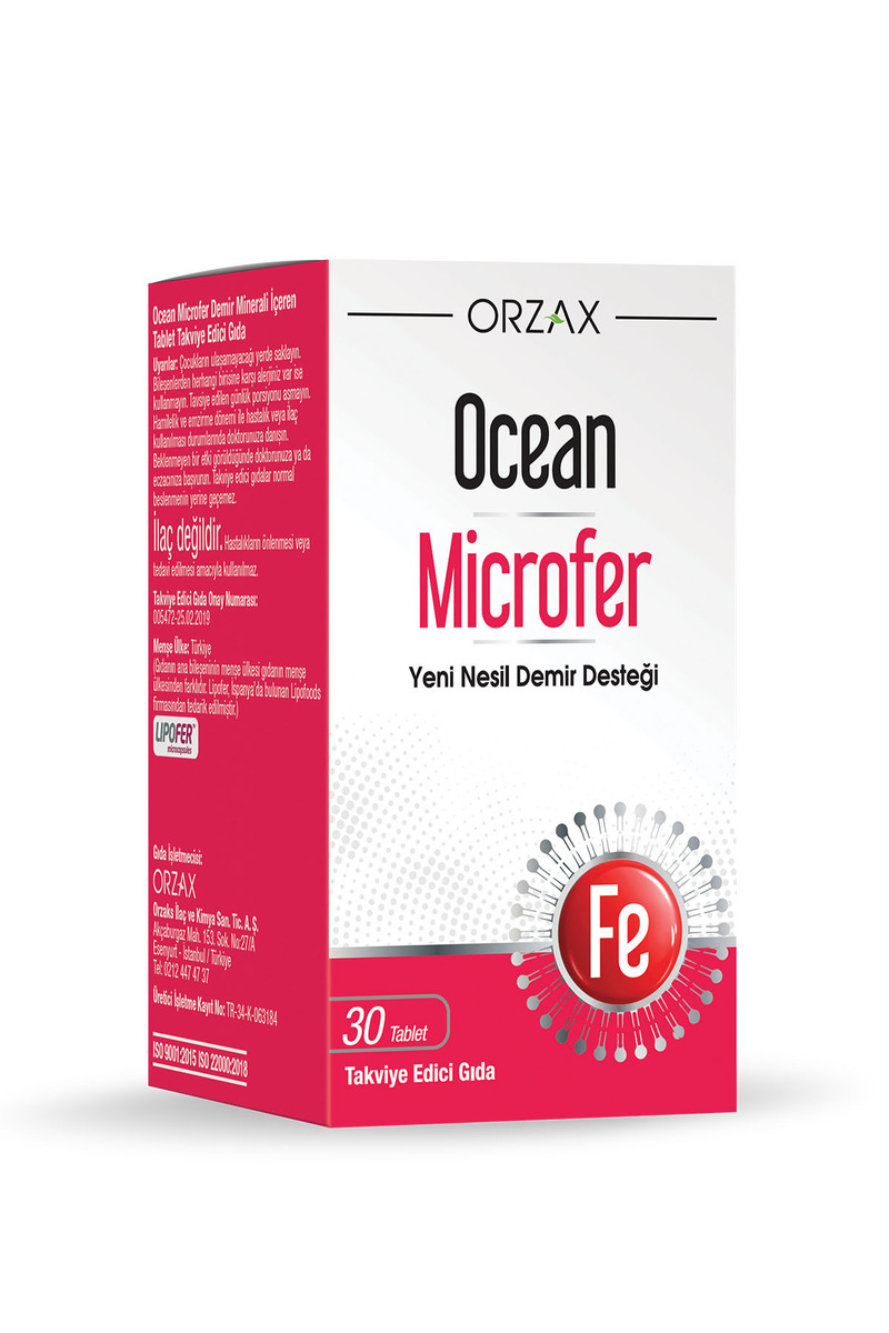 Ocean Microfer Demir Takviye Edici Gıda (Lipofer: Patentli Mikroenkapsüle Demir Kaynağı) 30 Tablet