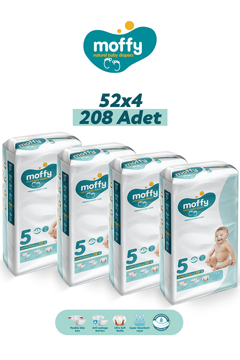 Moffy Jumbo Junior No 5 Bebek Bezi (52x 4) 208 Adet
