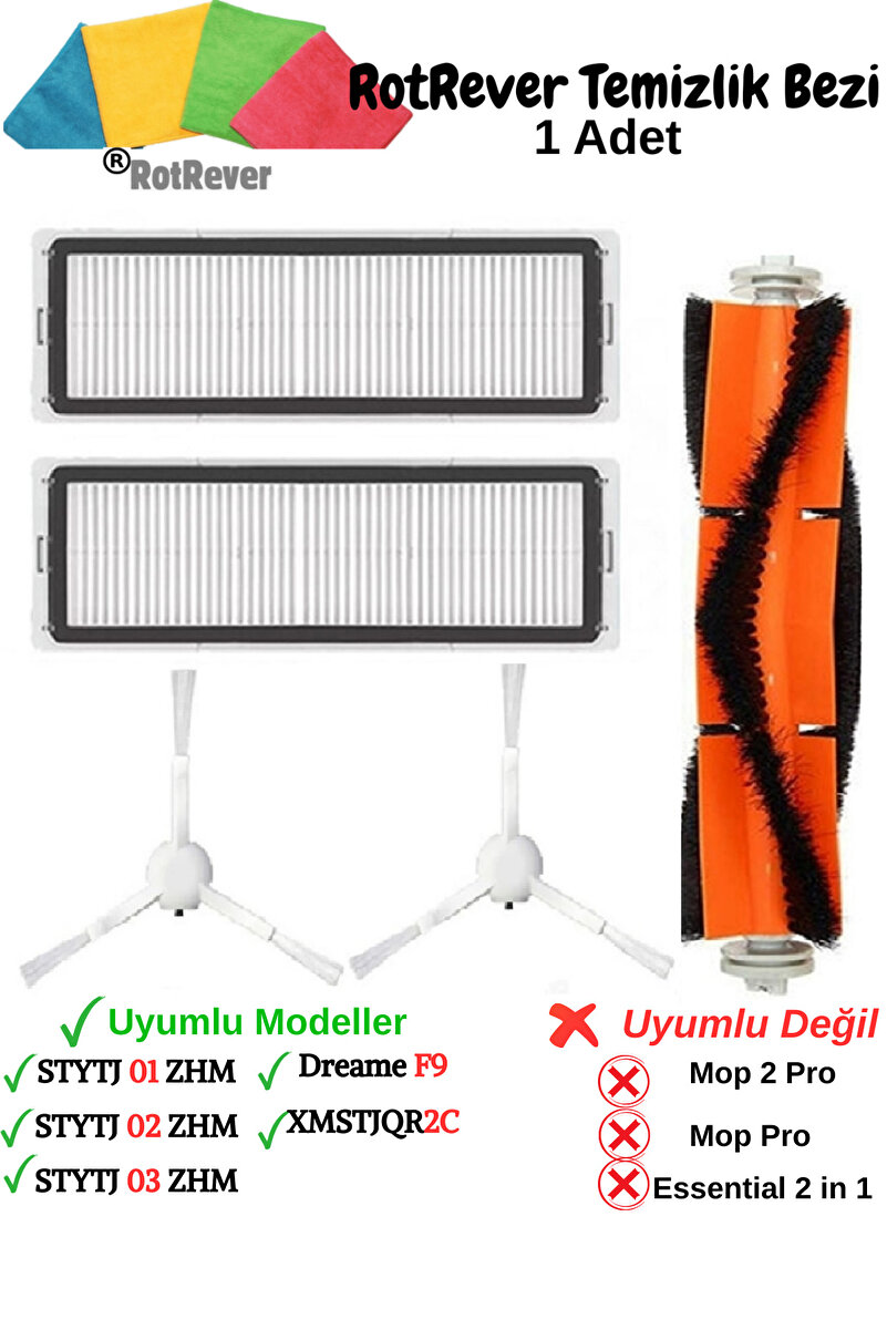 Xiaomi Dreame F9,Mijia 1C-Xiaomi Vacuum Mop 2C / 1C Uyumlu Filtre,Fırça,RotRever Bez Yedek Seti-6 Parça