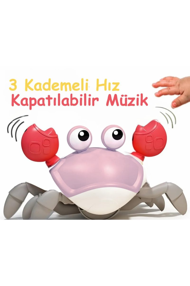 Boratila Toys Emeklemeye Yardımcı 3 Hız Kademeli Kapatıp Açılabilen Müzikli Sensörlü Şarjlı Yengeç Oyuncak