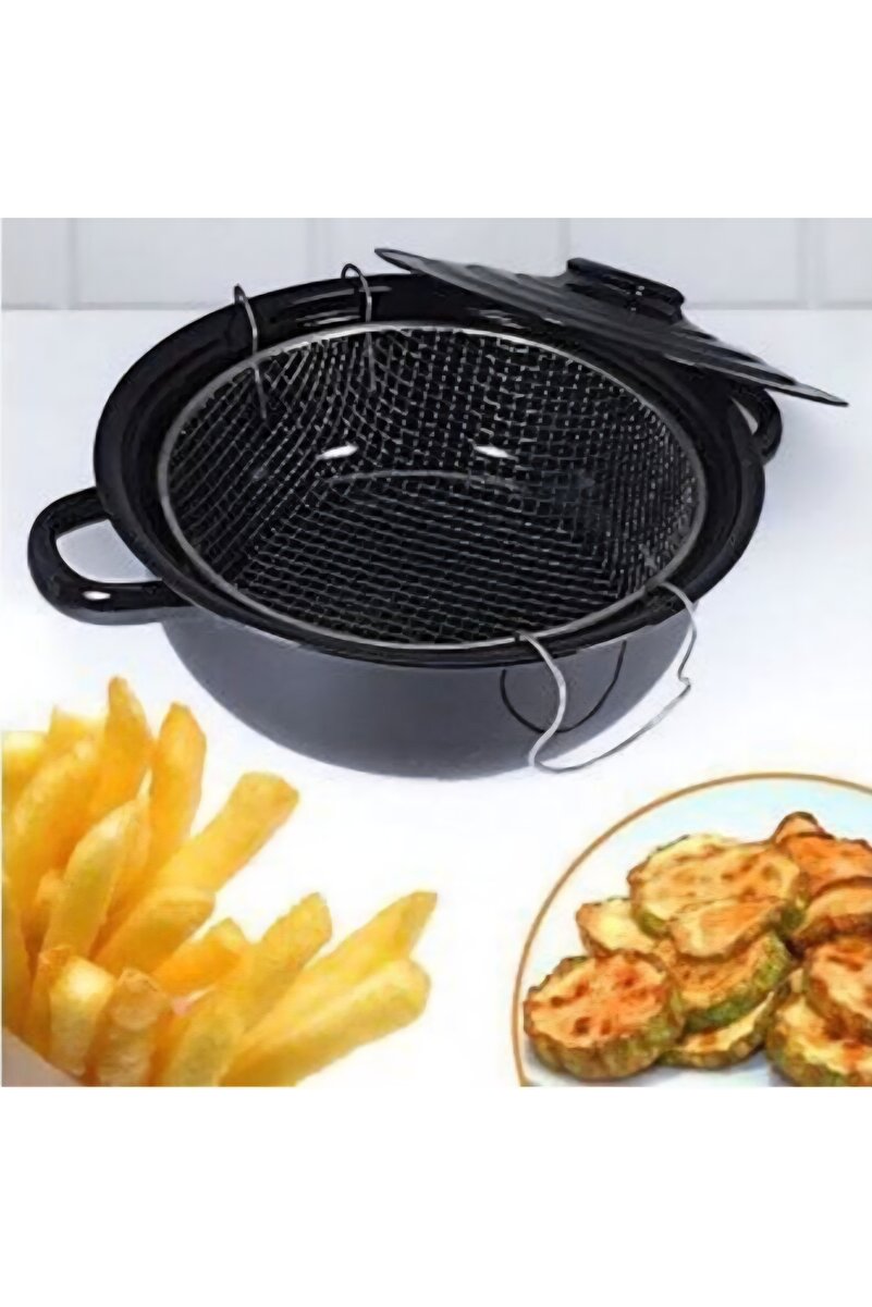 abnturk Süper Kaliteli Kapaklı Emaye Fritöz Patates Kızartma Tenceresi