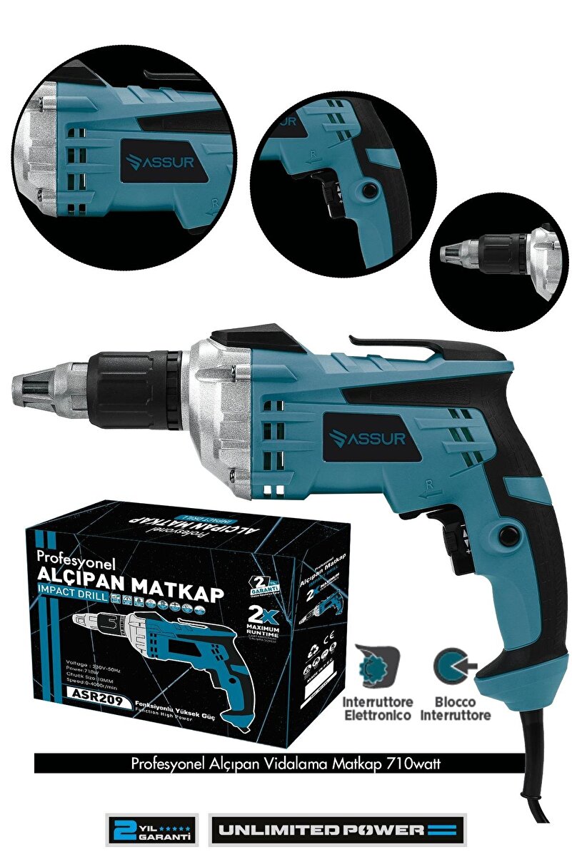 ASSUR 710W Elektrikli Matkap 90N.m Alçıpan Vidalama Tabancası