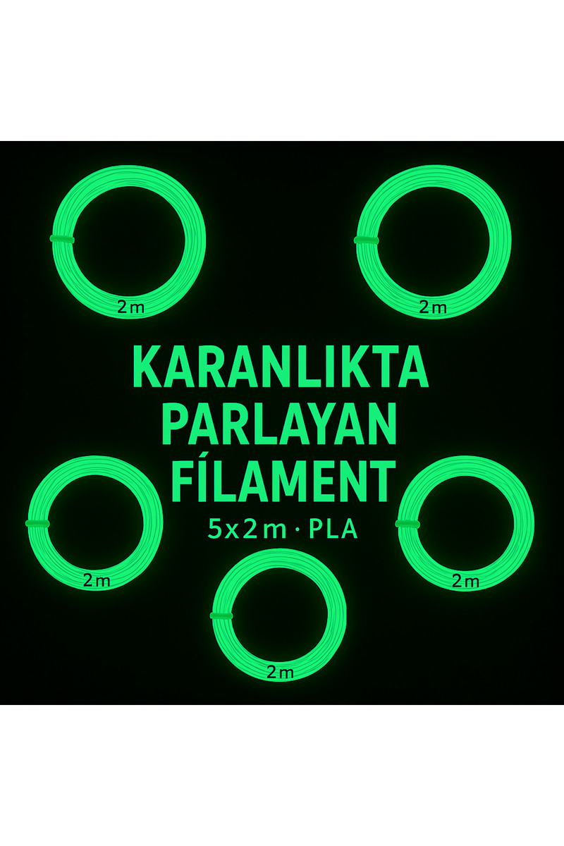 ART MEK 3D Karanlıkta Parlayan 3D kalem PLA Filamenti 1.75mm kalınlıkta 10 Metre (5 adet 2 metrelik filament)