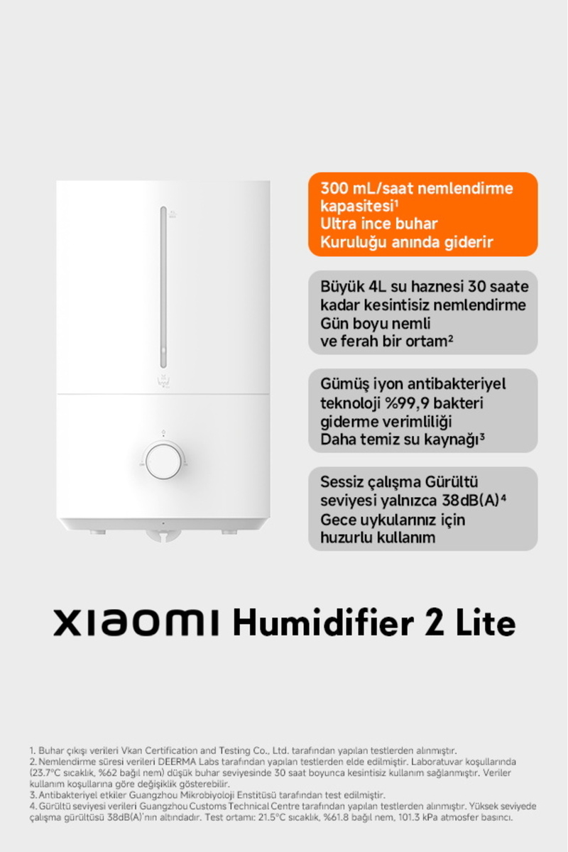 Xiaomi Humidifier 2 Lite - 4L Hava Nemlendirici,300mL/H Buhar Çıkışı, Sessiz Kullanım (Xiaomi TR Garantili)