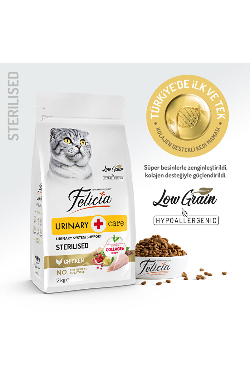 Felicia Kolajen Destekli Hipoalerjenik Tavuklu Kısırlaştırılmış Yetişkin Kedi Maması 2KG