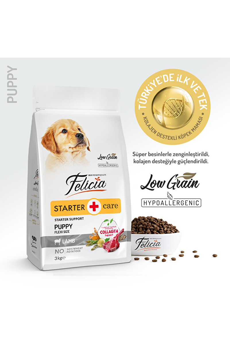Felicia Starter Care Puppy Lamb-Collagen Flexi Size 3 kg (Az Tahıllı & Hipoalerjenik Kuzu Etli Yavru
