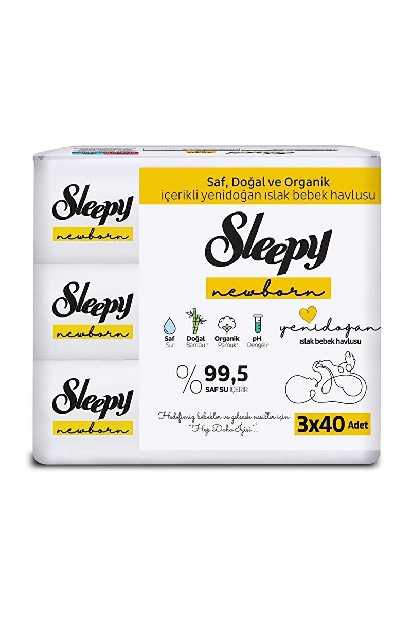 Sleepy Natural Ultra Hassas Yenidoğan Bebek Islak Mendil 3x40 Adet 1 Adet