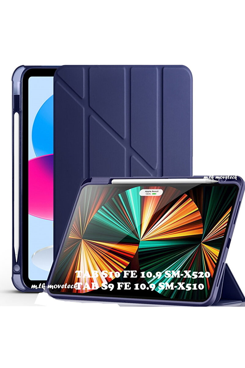 m.tk moveteck Galaxy Tab S9 Fe/s10 Fe/S10 Lite 10.9 Kılıf Kalem Bölmeli Katlanır Standlı Yumuşak Silikon (UYUMLU)
