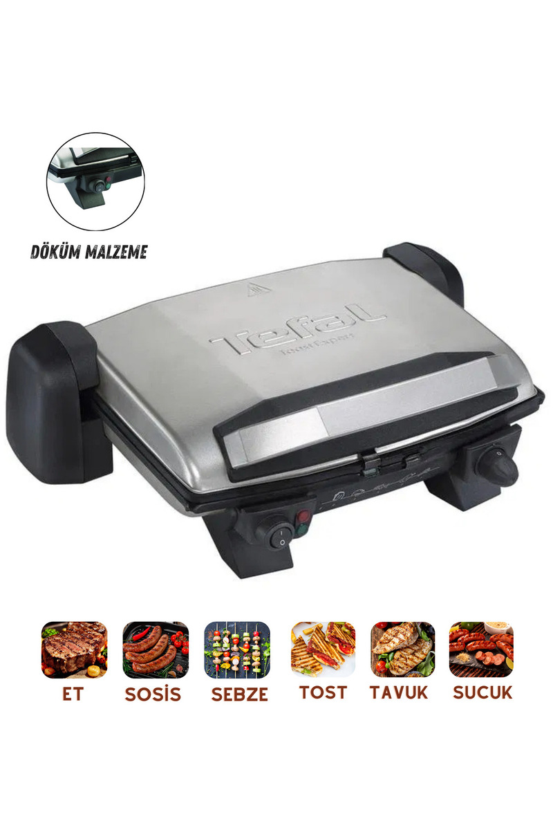 TEFAL Inox Döküm Elektrikli Izgara ve Tost Makinesi, Çift Yönlü Yapışmaz Çıkarılabilir Plaka