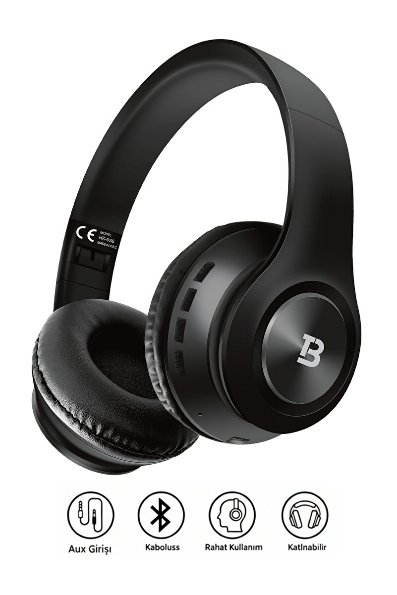 Tech&bello accessories Kablosuz Kulaküstü Bluetooth Kulaklık Stereo-Mikrofon-aux HK-036