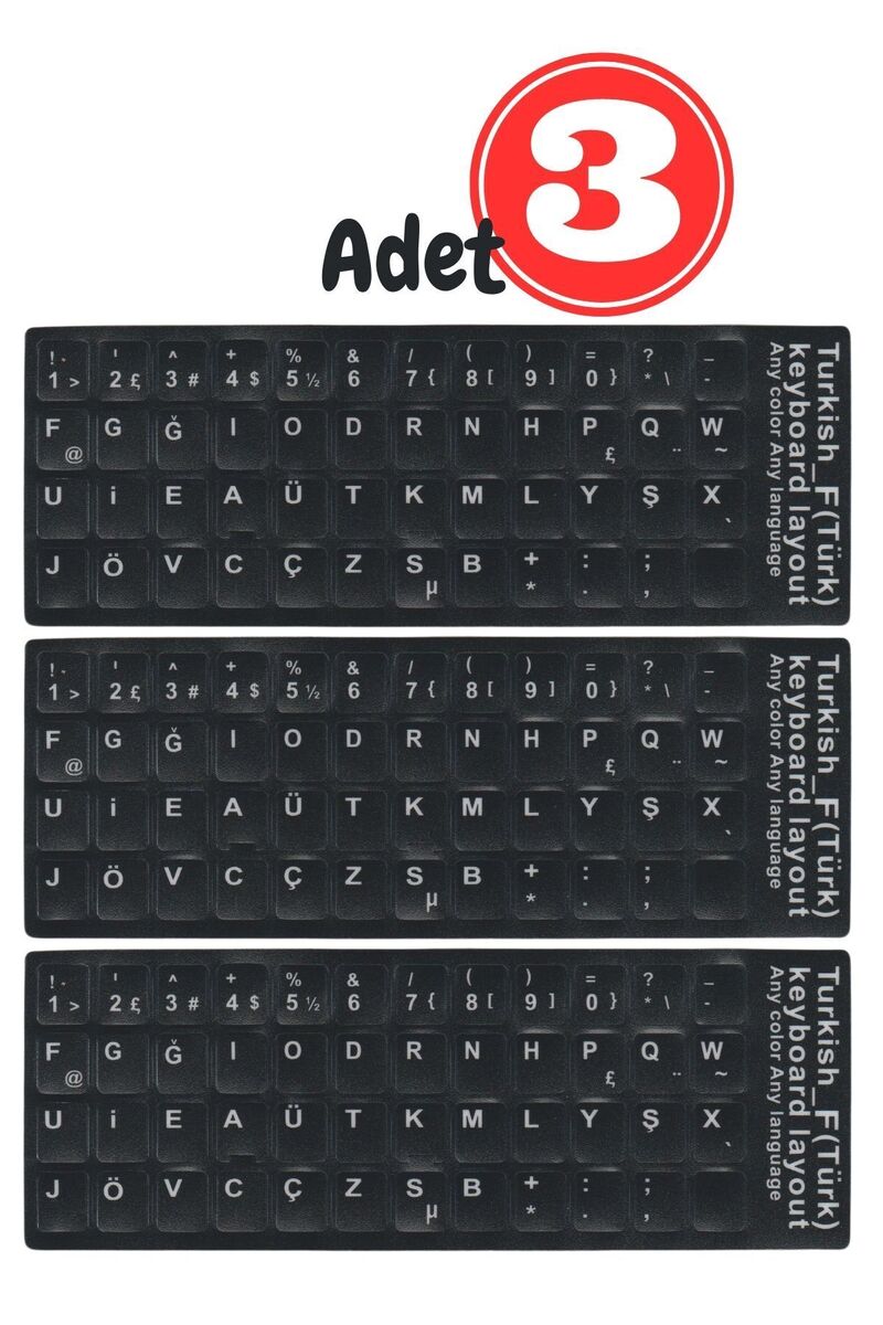 MN6 MF01 F Klavye Sticker 3 Adet-Laptop PC Uyumlu-Silinmez Yapışkanlı Türkçe F Klavye Etiketi
