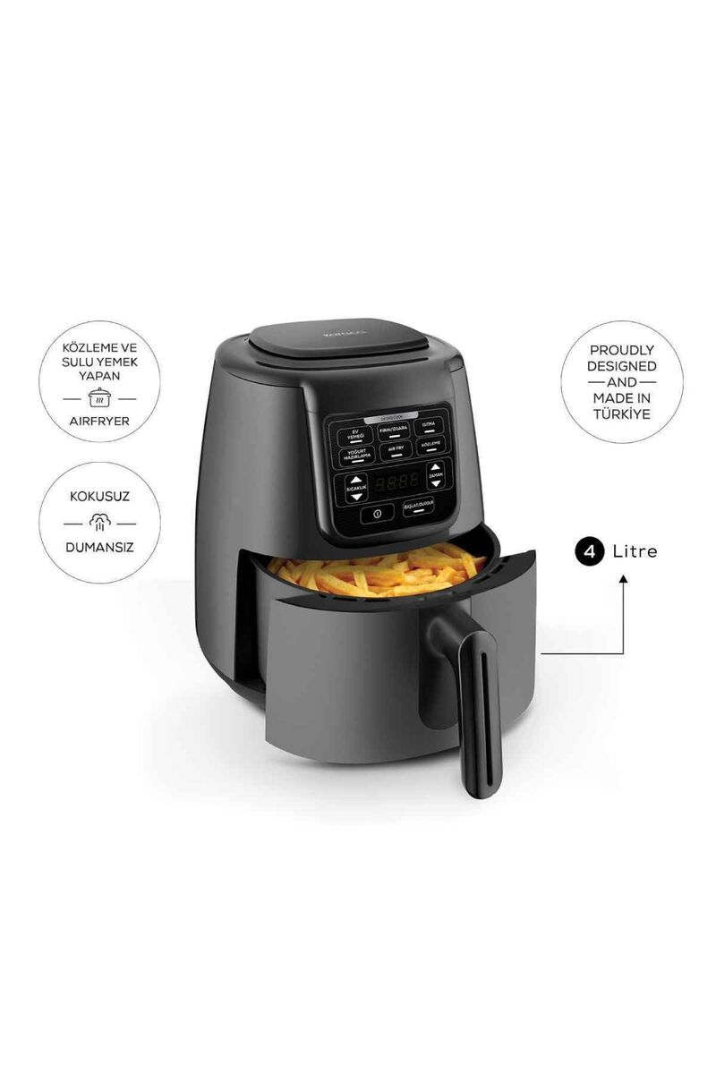 Karaca Air Pro Cook 3 In 1 Xl Ev Yemeği, Közleme, Sulu Yemek Tencereli Airfryer Fritöz Space Gray 4 Kişilik