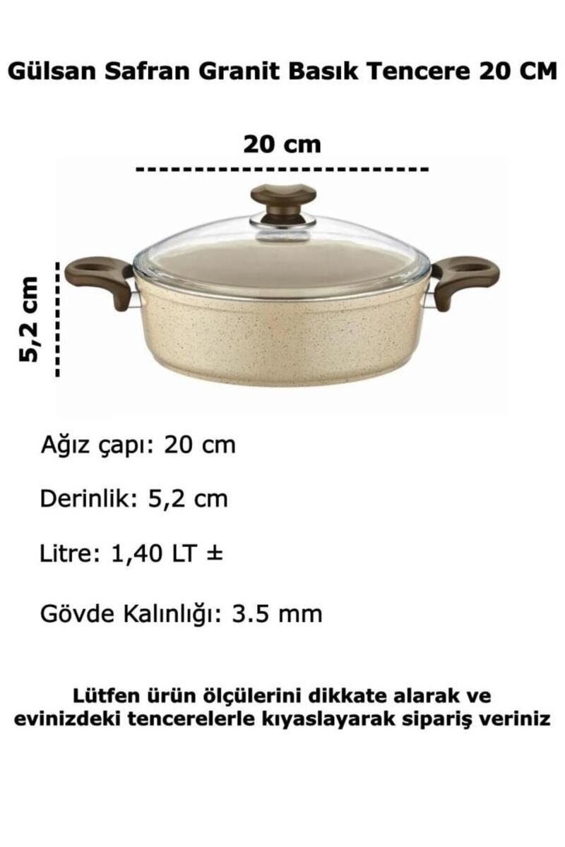 gülsan Safran Granit Tencere Basık Pilav Tenceresi 20 CM