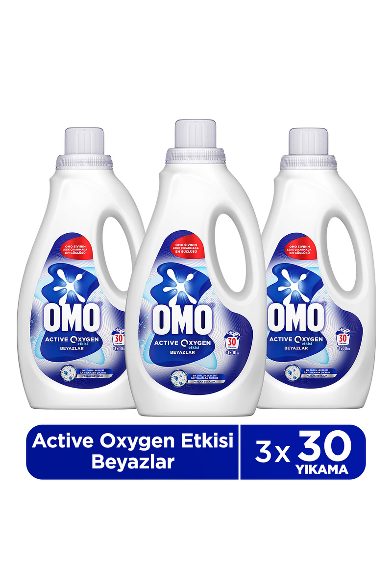 Omo Active Oksijen Etkisi Beyazlar İçin Sıvı Deterjan 1500 ml x3