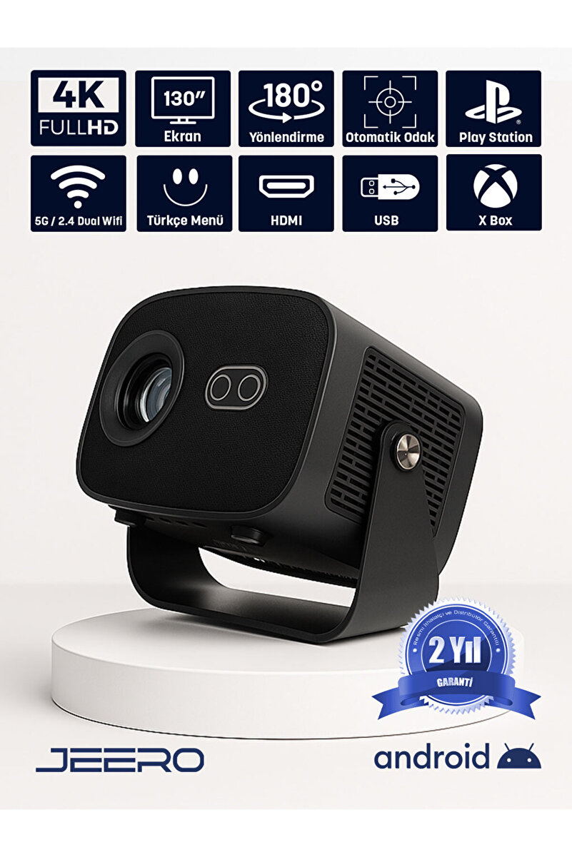 jeero 4K Smart Cinema Portable Projector (Auto Focus / Android) Türkçe Menü