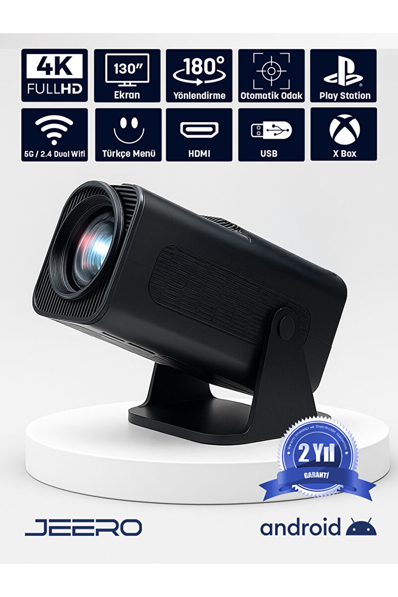jeero HY320 Taşınabilir 4K Projeksiyon Cihazı (Türkçe Menü)