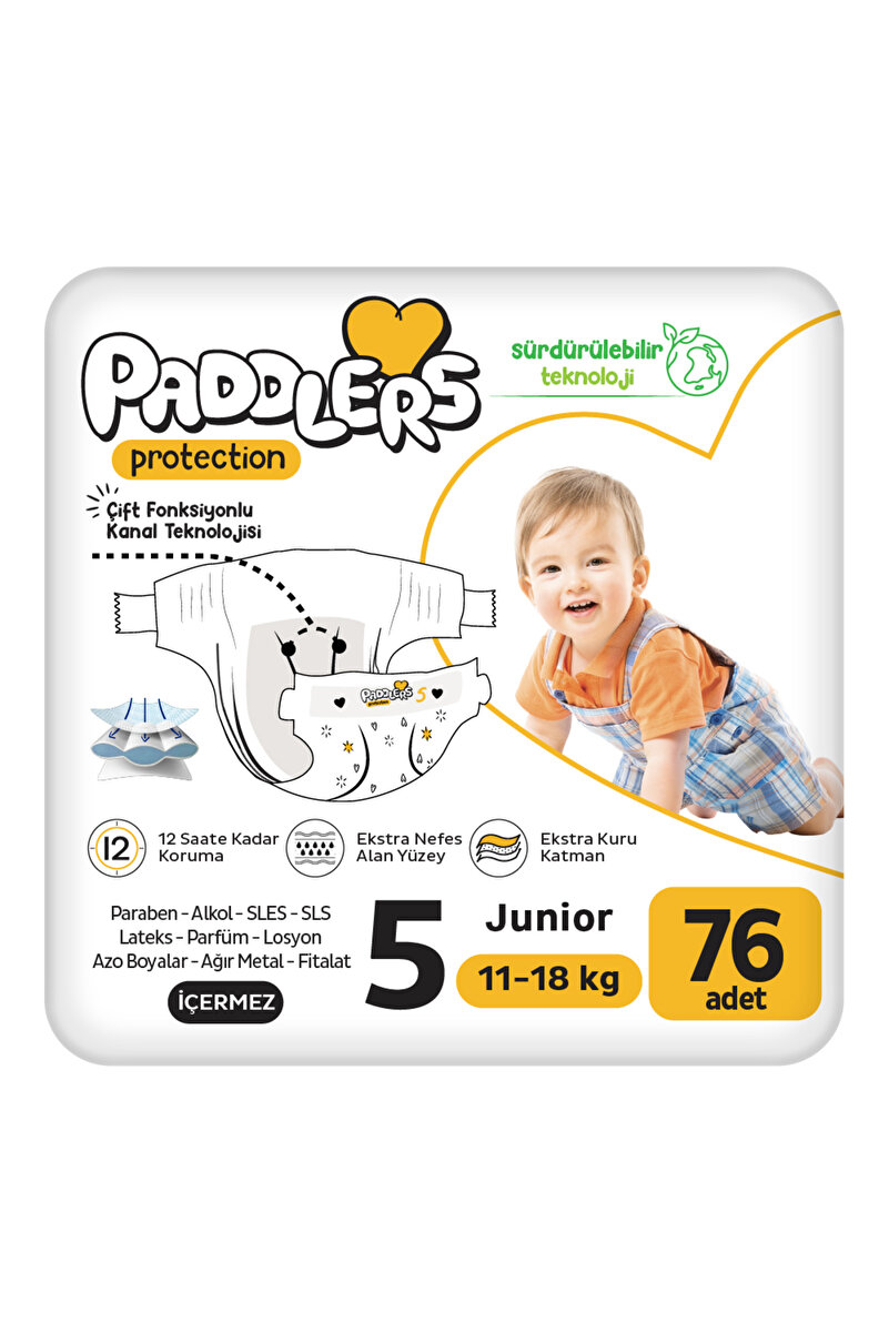 Paddlers Protection Bebek Bezi 5 Numara Junior (11-18 Kg) 38x2 Adet – 2’li Jumbo Set, Maksimum Koruma