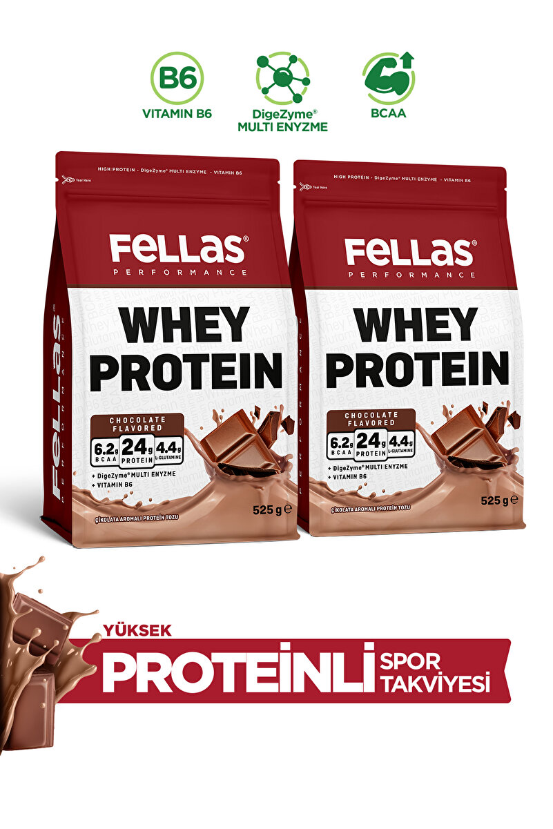 Fellas Whey Protein Tozu|24 g Protein 30 Servis|Çikolata Aromalı (525 g) x 2